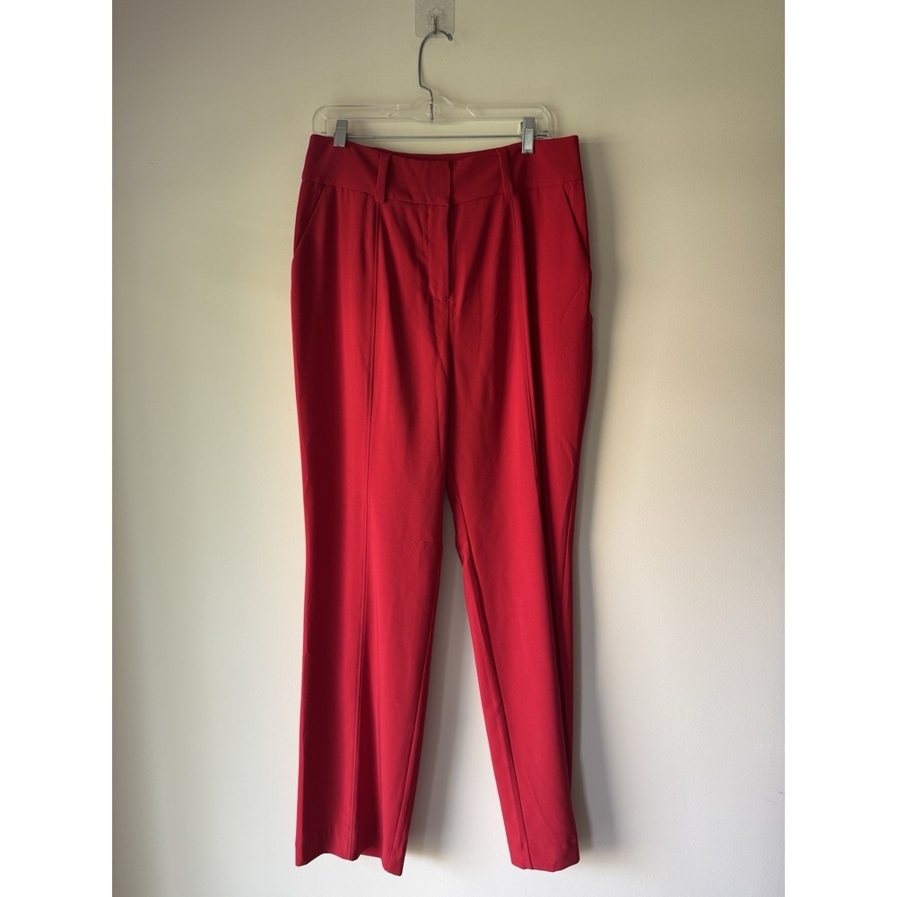 NWT Red High Waisted Wide Leg Dress Pants Pleated Front Trousers Size 12